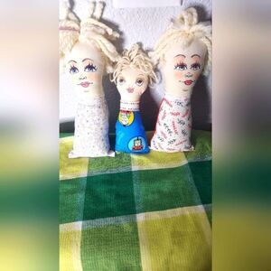 Unbranded 3 Cloth Dolls Painted Face Fabrics Bodies 8.5", 10.5", 11"